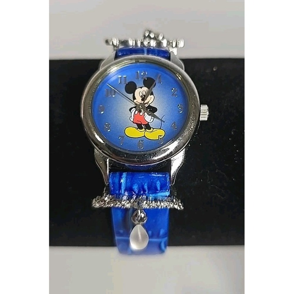 Vintage Disney/SII Mickey Mouse Watch Blue Eel Skin Leather Band Needs Battery